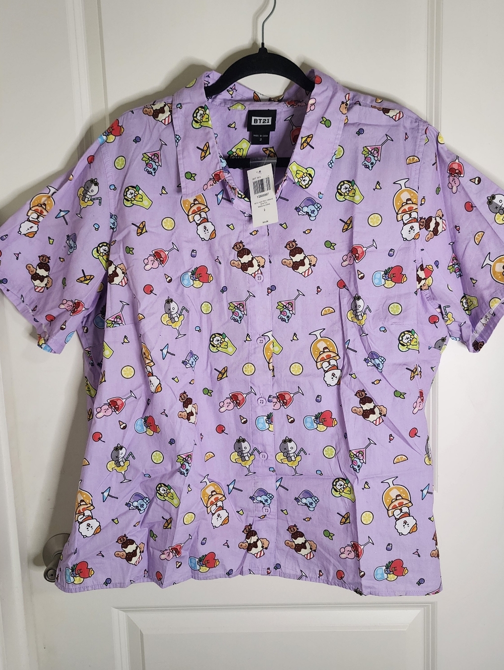 NWT Hot Topic BT21 BTS Lavender Character Print Button Front Shirt Size 2 (2XL)